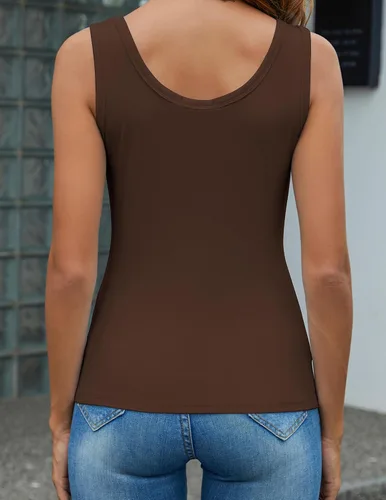 Miniatura 2 de FAZDIES Camiseta sin mangas con cuello redondo para mujer, de punto acanalado, ajustada, casual, básica