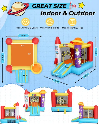 Miniatura 2 de Whubefy Casa inflable con tobogán para niños, diversión familiar en interiores y exteriores con área de salto, juego de pelota de lanzamiento