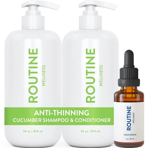 Routine Wellness Set de champú y acondicionador y suero capilar para cabello más fuerte - Biotina | Color seguro | Sin sulfatos | Vegano | Probado