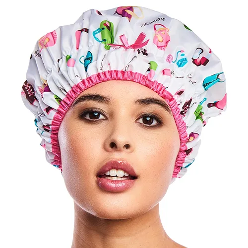 Miniatura 8 de Gorro de baño y ducha reutilizable forrado, gorro de ducha impermeable de gran tamaño, diseñado para todas las longitudes de cabello con forro
