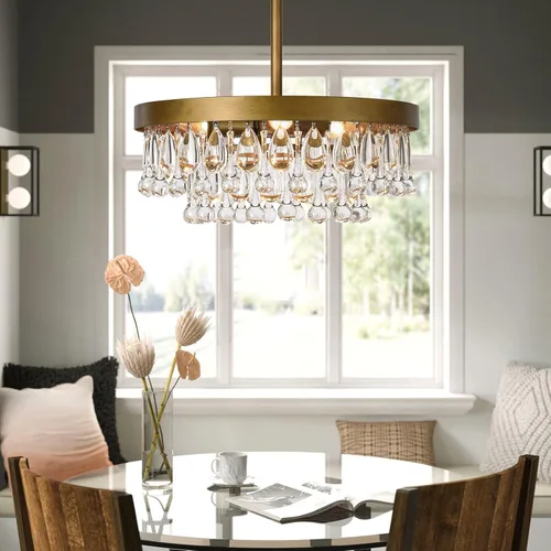 Miniatura 5 de SEOL - Lámparas de techo antiguas de oro con cristal, redondas, grandes, colgantes, lámpara de techo para comedor, recámara, sala de estar, 3 luces