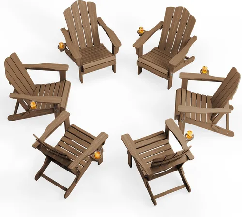 Miniatura 44 de KINGYES Silla plegable Adirondack, sillas de patio HDPE para todo clima, silla de césped con textura de madera para junto a la piscina, patio Aruba