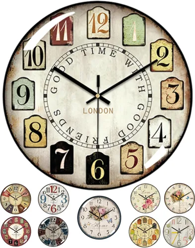 Relojes de pared decorativos que funcionan con pilas, reloj de pared retro con esfera de cristal, esfera de 12 pulgadas con números romanos,