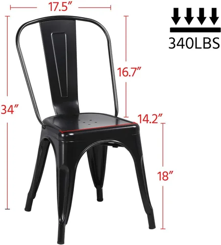 Miniatura 3 de Topeakmart Juego de 4 sillas de comedor de metal con respaldo alto, sillas industriales negras para interiores y exteriores, elegante comedor