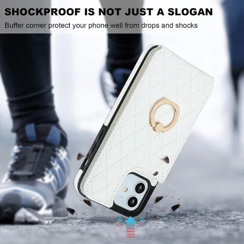 Miniatura 7 de Folosu Funda compatible con iPhone 12 iPhone 12 Pro con soporte para tarjetas, rotación de 360°, soporte de anillo de dedo con función atril, Blanco