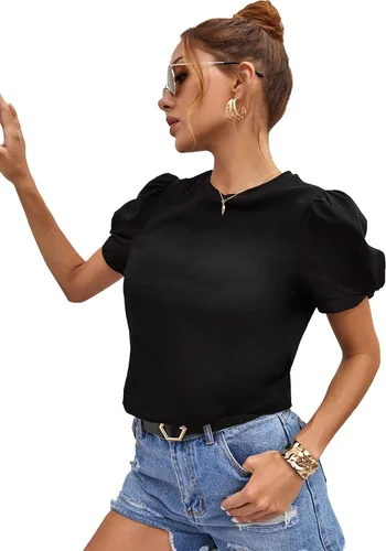Miniatura 3 de SweatyRocks Camiseta de verano de manga corta abombada para mujer