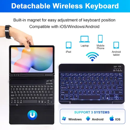 Miniatura 4 de SOPPY Teclado retroiluminado de 7 colores con mouse para Samsung Galaxy Tab S6 Lite de 10.4 pulgadas 2022/2020 (SM-P610/P613/P615/P619), funda