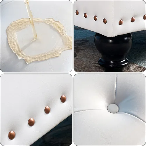 Miniatura 5 de Otomana de almacenamiento, banco de entrada con botones de piel sintética con almacenamiento, taburete para cambiar zapatos, baúl de juguete Blanco