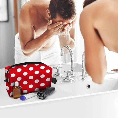 Miniatura 5 de Bolsa de maquillaje Bolsa de cosméticos de viaje, bolsa de maquillaje portátil versátil con cremallera para mujeres, Estampado de puntos
