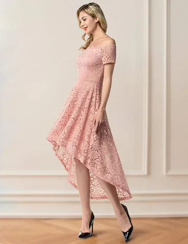 Miniatura 2 de Dressystar - Vestido de cóctel de encaje para mujer vestido asimétrico con vuelo y hombros descubiertos para fiesta y evento formal