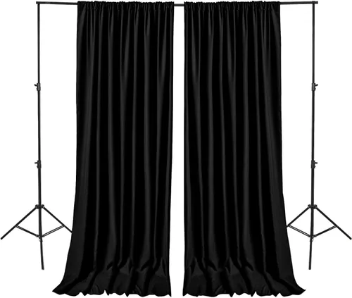 Hiasan Cortinas de fondo negras para fiestas, cortinas de fondo de fotografía de poliéster para reuniones familiares, decoraciones de boda, 5 x 10