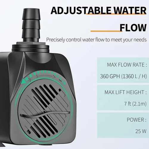 Miniatura 2 de Bomba de agua sumergible Uniclife 80 400 GPH para acuarios o fuentes exteriores o interiores con cable de alimentación de 6'UL.