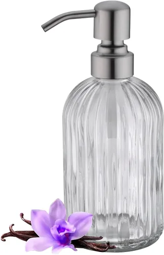 Dispensadores de jabón de vidrio para cocina y baño, botella de vidrio pesado de 16 onzas, bomba de níquel cepillado de acero inoxidable,