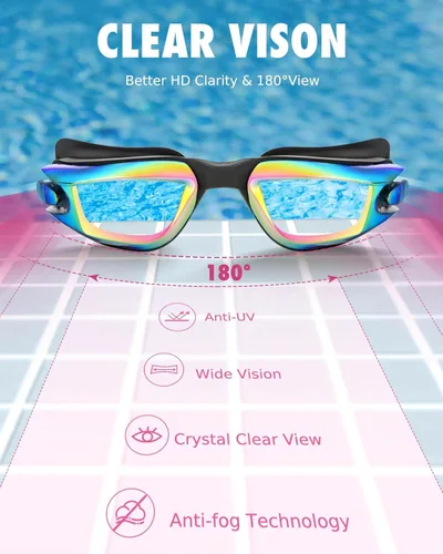 Miniatura 5 de Aegend Gafas de natación – Gafas de natación para niños de 3 a 14 años, niñas y jóvenes, sin fugas, visión clara Rosa brillante