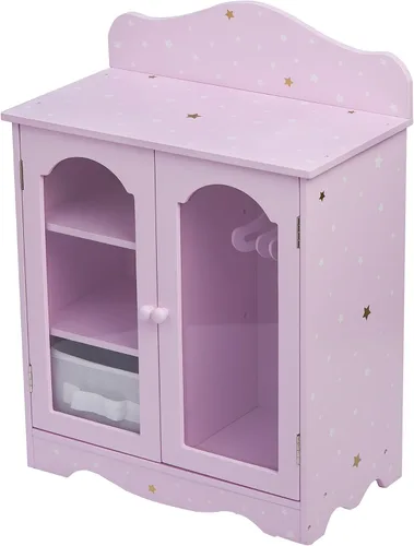 Miniatura 11 de Olivia's Little World Armario doble de madera estilo coctelera de lunares para armarios de muñecas de 18 pulgadas con puertas con ventana, tres