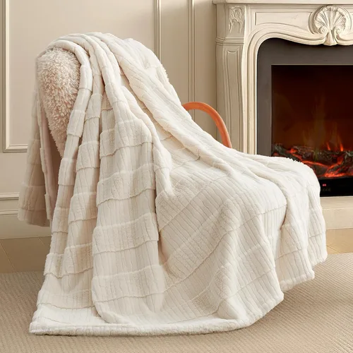 Miniatura 13 de Amélie Home - Manta de piel sintética para sofá, ultraacogedora manta mullida de felpa suave a rayas para sofá familiar, silla, dormitorio, 60 x 80