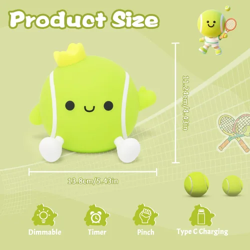 Miniatura 7 de CoolGift Mart Regalos de Tenis, Linda Luz Nocturna de Silicona con Pelota de Tenis, Control Táctil y Temporizador, Adecuada para Lactancia Lectura