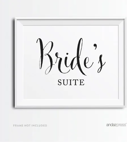Miniatura 2 de Andaz Press Letreros de fiesta de boda, impresión formal en blanco y negro, 8.5 x 11 pulgadas, suite de novia, vestidor, paquete de 2