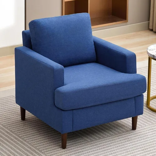 Miniatura 6 de Weture Silla de Acento Moderna de Mediados del Siglo, Sillón de Tela de Lino para Sala de Estar, Cómodas Sillas de Lectura Tapizadas para Azul