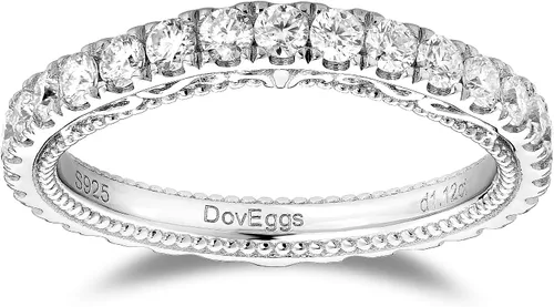 DovEggs G-H-I - Anillo de compromiso de plata de ley de 1.5 quilates de 0.276 x 0.276in, corte cojín de color vintage, antiguo, art déco, moissanita