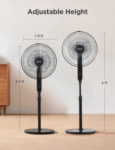 Miniatura 6 de PELONIS Ventilador de pie oscilante de 16 pulgadas Altura ajustable Motor DC ultra silencioso Control remoto 12 velocidades Temporizador