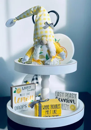 Miniatura 7 de Decoración de bandeja de 2 niveles, decoración de bandeja blanca con niveles para granja, cafetería, bodas, vacaciones (blanco)
