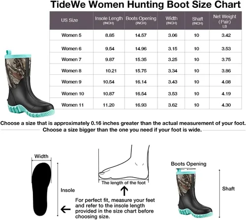 Miniatura 6 de TIDEWE Botas de goma para mujer, botas de lluvia aisladas de neopreno de 0.217in con vástago de acero, botas de caza impermeables de media