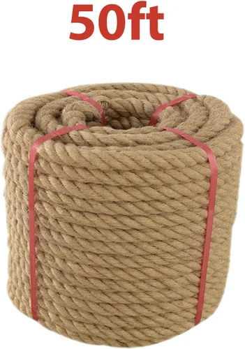 Miniatura 7 de Cuerda de yute (1 pulgada x 50 pies), cuerda de manila trenzada gruesa, cuerda de cáñamo natural resistente para cama oscilante, manualidades