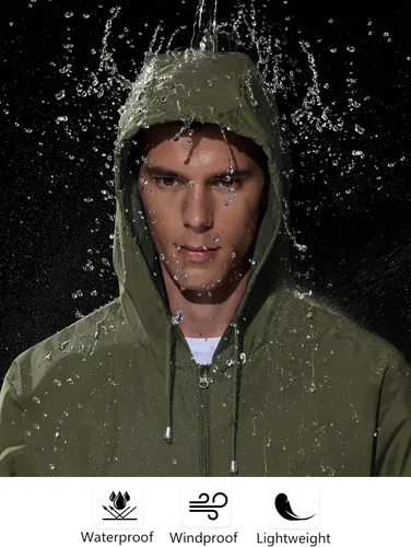 Miniatura 4 de Chaqueta de lluvia impermeable para hombre, rompevientos para correr, resistente al agua, ligera, plegable, con capucha, viajes, senderismo, ciclismo