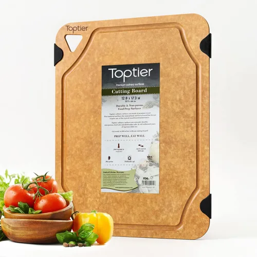 Miniatura 9 de Tabla de cortar para cocina, tabla de cortar TOPTIER de fibra de madera, tabla de cortar de madera de serie antideslizante, apta para lavavajillas