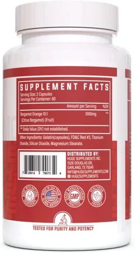 Miniatura 2 de Huge Supplements 100% puro extracto de bergamota cítrica 10:1 cápsulas – 1000 mg por porción – Apoya la digestión, el manejo del estrés y la salud