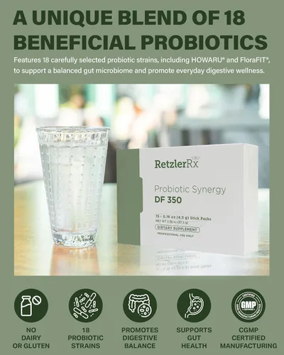 Miniatura 2 de Probiotic Synergy DF 350 ® de Dr. RetzlerRx™ - 350 mil millones de UFC - Sin lácteos y alta potencia 350 CFU Suplemento probiótico de 18 cepas