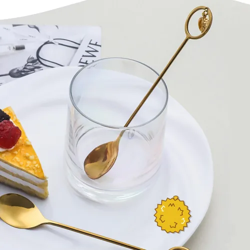 Miniatura 6 de Ouliget Mini cucharas de café expreso de acero inoxidable, modelado de frutas Durian, cucharaditas de postre, cucharas agitadoras Demitasse