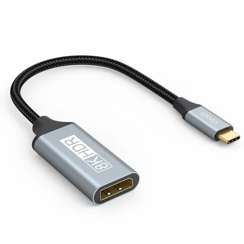 Adaptador USB C a DisplayPort 1.4 8K a 60Hz, adaptador USBC a DisplayPort compatible con Thunderbolt 5/4/3 (4K @240Hz/144Hz, HDR, 32.4Gbps DP) para