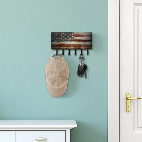 Miniatura 6 de Perchas de madera para llaves con 6 ganchos grandes montados en la pared para entrada