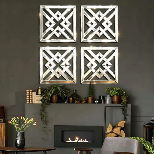 Miniatura 5 de QMDECOR - Espejo cuadrado decorativo para pared con bordes biselados, 12x12 pulgadas, estilo moderno Plata X