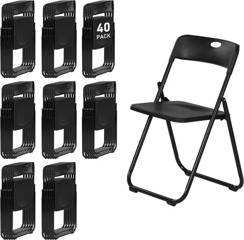 Miniatura 21 de Sillas plegables de plástico negro, paquete de 6, silla plegable ligera con capacidad de 350 libras, marco de metal fácil de plegar y almacenar