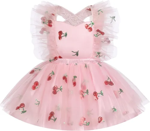 Miniatura 2 de Vestido para sesión de fotos de fiesta de cumpleaños con espalda descubierta para bebé, niña, mariposa, fresa, volantes, princesa, pastel, fiesta