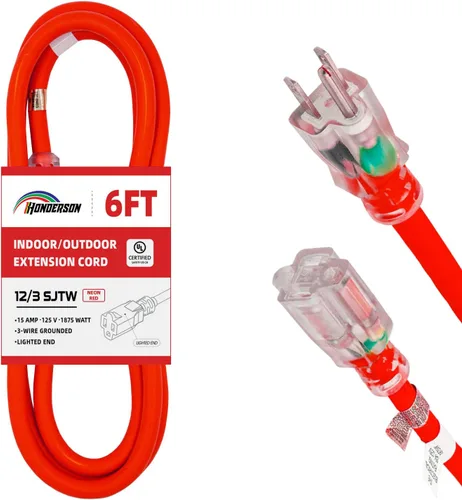 Miniatura 15 de Cable de extensión para interiores y exteriores, resistente a la intemperie con extremo iluminado, certificación UL, calibre 12, 20 pies, color Azul