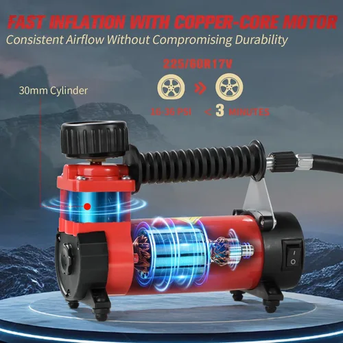 Miniatura 2 de AVID POWER 12V DC Tire Inflator Portable Air Compressor, Compact Air Pump w/Copper Motor, Easy Operation 12V Tire Pump w/Carrying Case & 3 Adapters