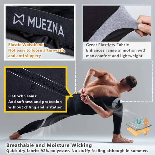 Miniatura 2 de Muezna Conjunto térmico para hombre con parte superior e inferior, capa base larga con forro polar suave