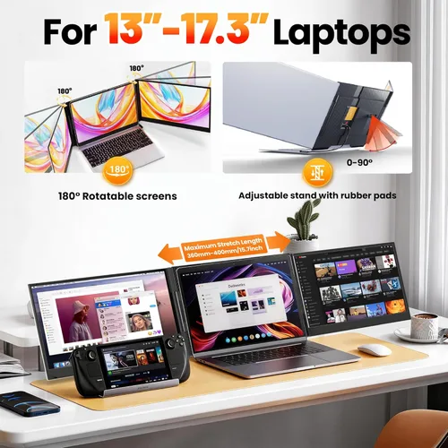 Miniatura 6 de Extensor de pantalla para laptop, monitor triple de 15.6 pulgadas, FHD 1080P USB-C, un cable, Plug n Play, monitor portátil para portátiles de 13 a
