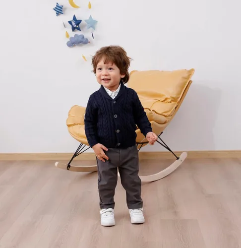 Miniatura 5 de Feidoog Cárdigan de ganchillo para bebés y niños, cuello en V, suéter de punto con botones para niños pequeños