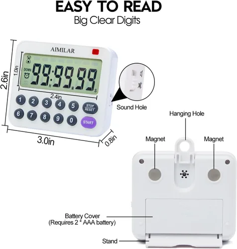 Miniatura 6 de AIMILAR Temporizador digital magnético de cocina con teclado numérico directo, alarma fuerte, temporizador de cuenta regresiva de 99 horas