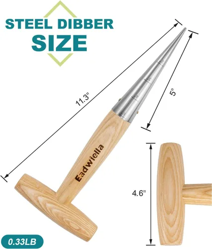 Miniatura 6 de Dibber con medidas de 5 pulgadas, herramienta de jardín Dibber de mano, herramienta para sembrar semillas, dispensador de semillas, excavador