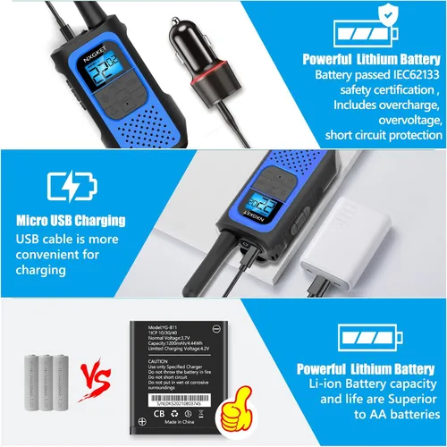 Miniatura 3 de NXGKET Walkie Talkies Long Rnage para adultos NOAA Wether Alert, Walkie Talkie recargable de 2 vías, 22 canales, escaneo VOX con batería de iones