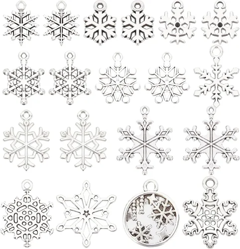 Miniatura 6 de SUNNYCLUE 1 caja 20 piezas dijes de copo de nieve dije de nieve invierno acero inoxidable doble cara estrella hueca planos redondos colgantes de 1