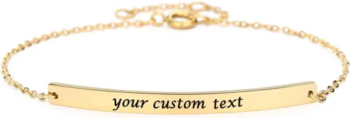 MRENITE Pulsera de barra personalizada de oro de 10 quilates, 14 quilates y 18 quilates, pulsera de corazón con inicial para mujer, grabado