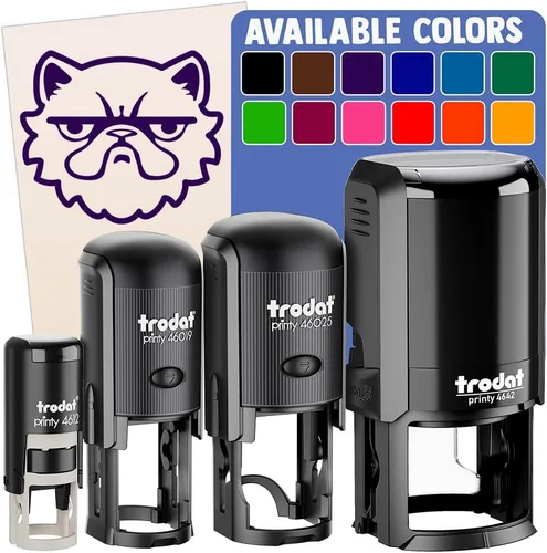 Grumpy - Sello de tinta autoentintado con cara de gato persa para sellar planificadores de manualidades, mini de 1/2 pulgada, tinta negra Negro