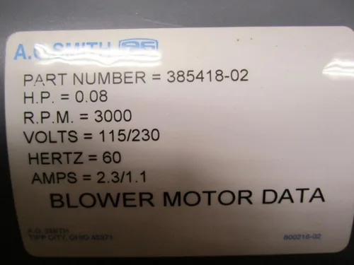 Miniatura 4 de A.O. Smith 8-39220304-01 Motor de CA con motor de soplador 385418-02